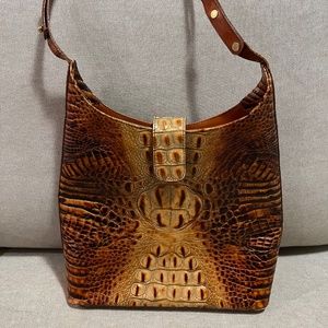 Brahmin Handbag Vintage Kendall Shoulder Bag Purse Tuscan Leather Black Brown